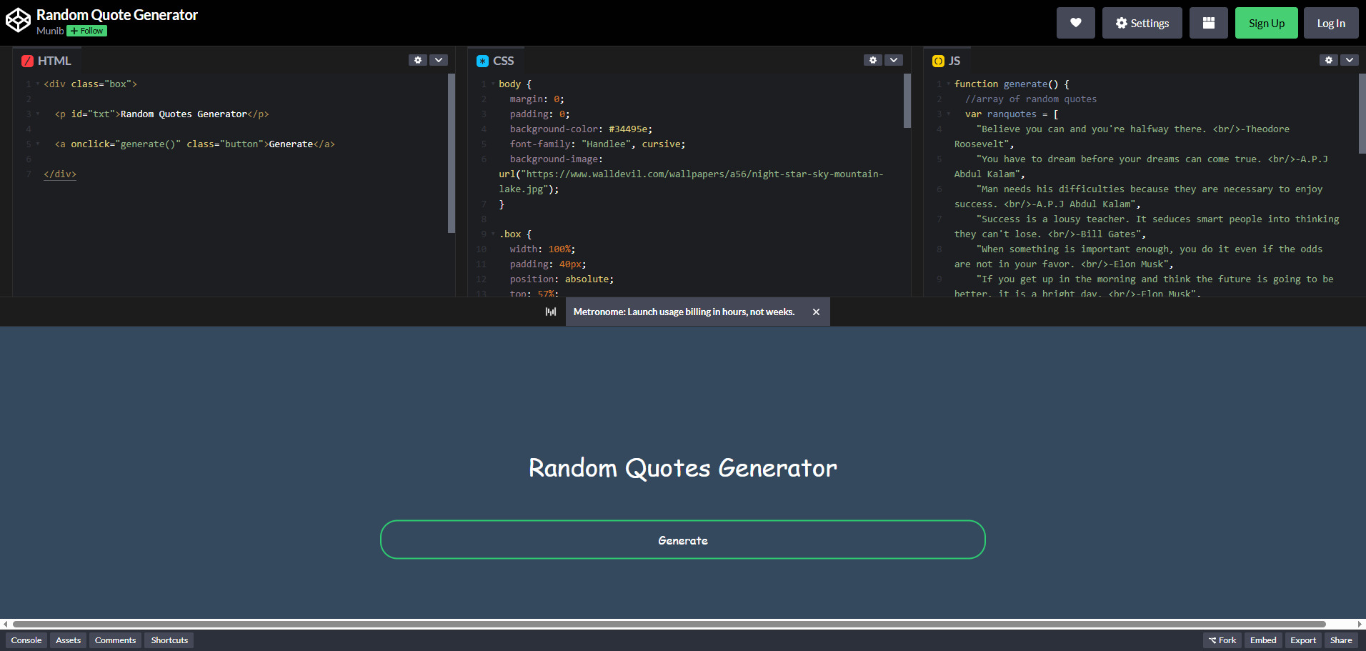 codepen random quote generator