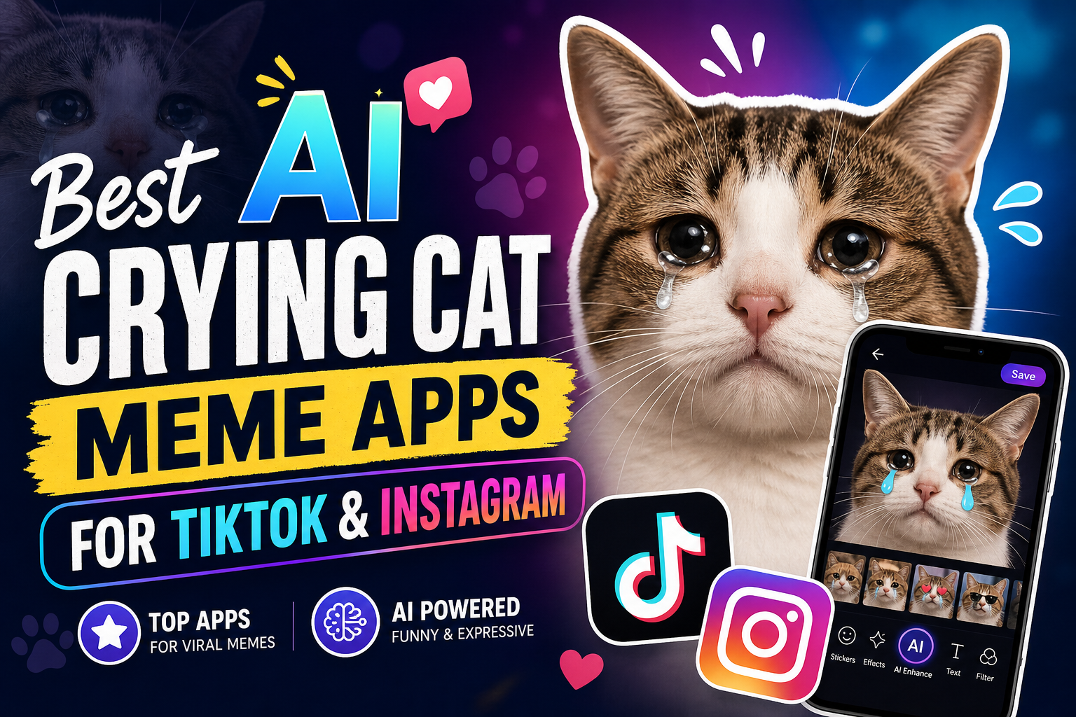 6 meilleures applis de chat pleure meme avec IA pour TikTok & Ins