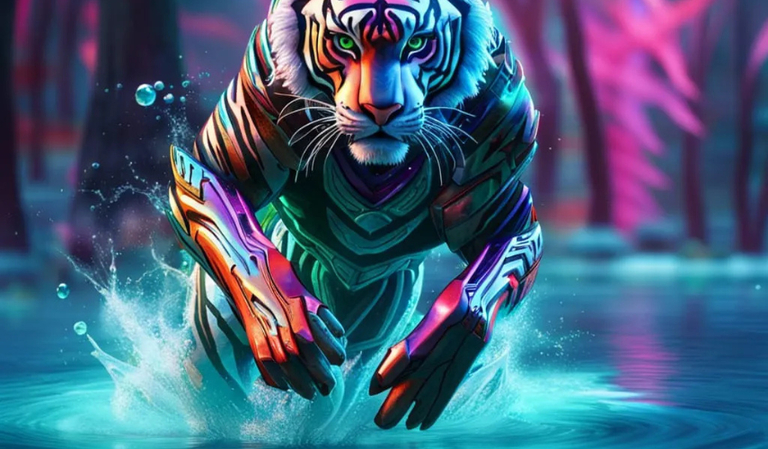 cyberpunk sci-fi trading cards neon mecha tiger