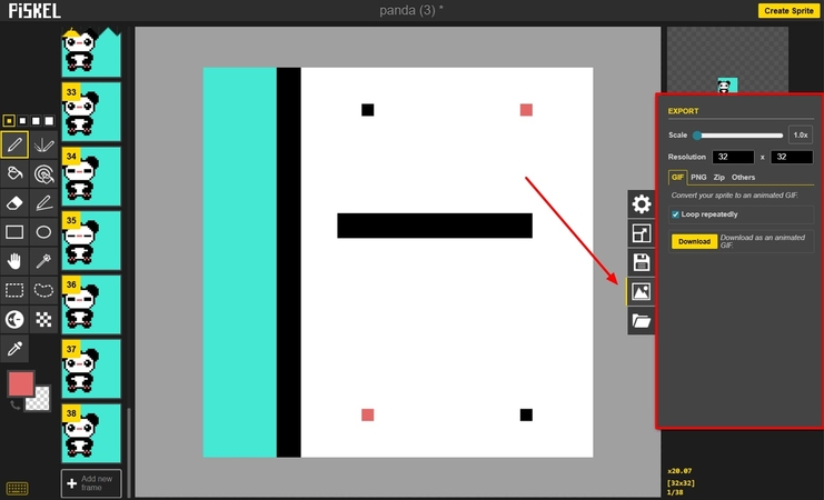 Piskel에서 내보내기