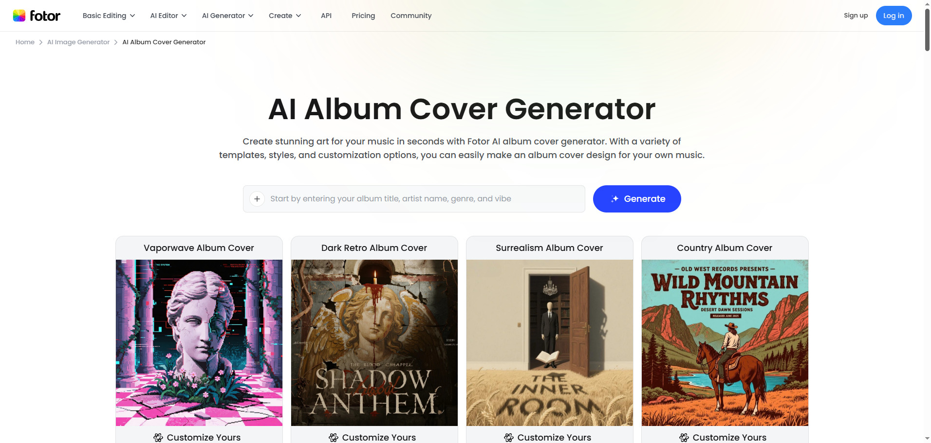 fotor ai album generator