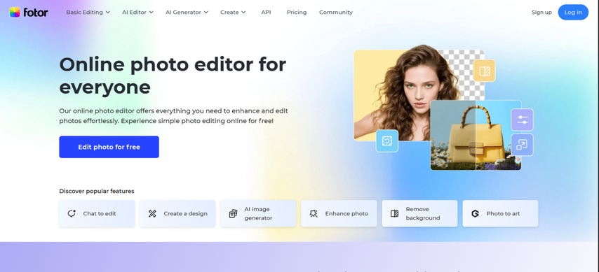 homepage screenshot of fotor photo editor