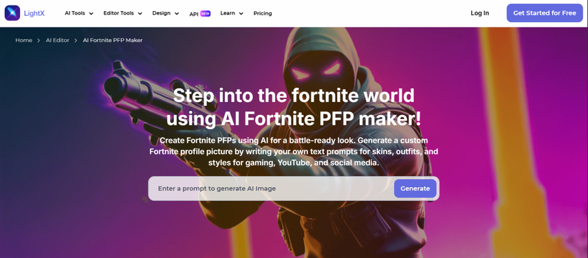 lightx ai fortnite pfp maker interface screenshot