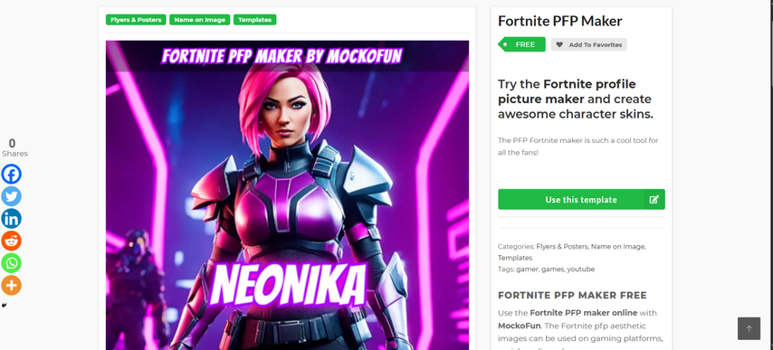 homepage screenshot of mockofun fortnite pfp maker