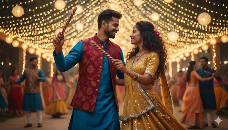 navratri ai photo dandiya couple