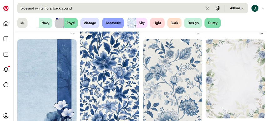 blue and white floral background inspiration on Pinterest