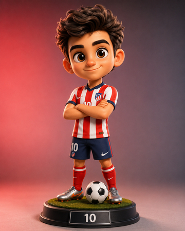 Pixar-style 3D cartoon football player with red and white striped jersey