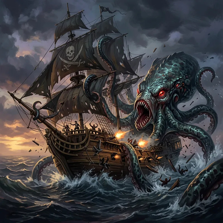 realistic fantasy battle cards   kraken deep sea