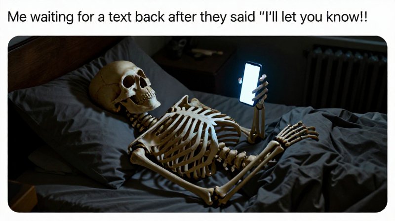 ghosted skeleton meme on phone