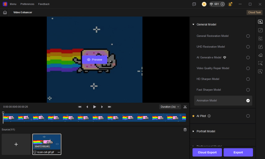 choose animation model to enhance Nyan Cat GIF