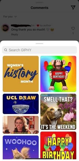 send GIF comment on Instagram post