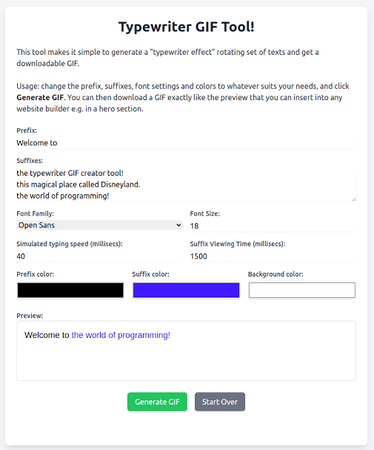 GitHub.io typed text GIF maker