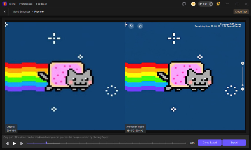 preview and export 4K Nyan Cat GIF