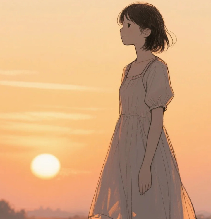 sunset anime girl drawing ideas