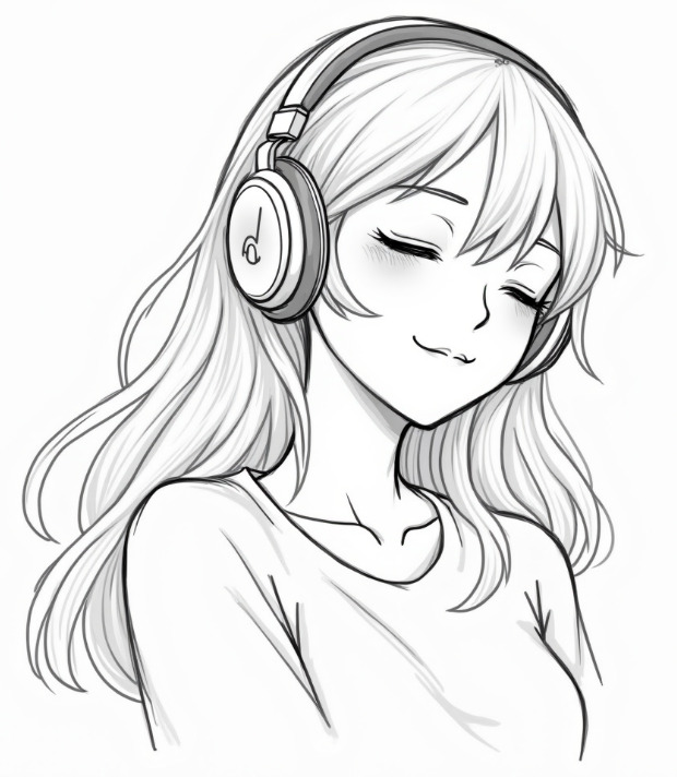 girl anime with headphones drawing ideas