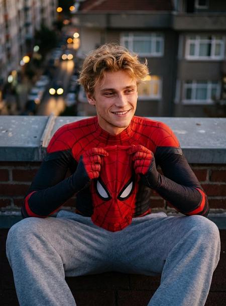 cinematic spiderman rooftop portrait