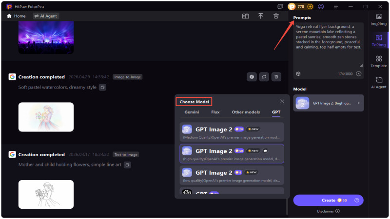 enter text prompts and select GPT Image 2 to generate event flyer