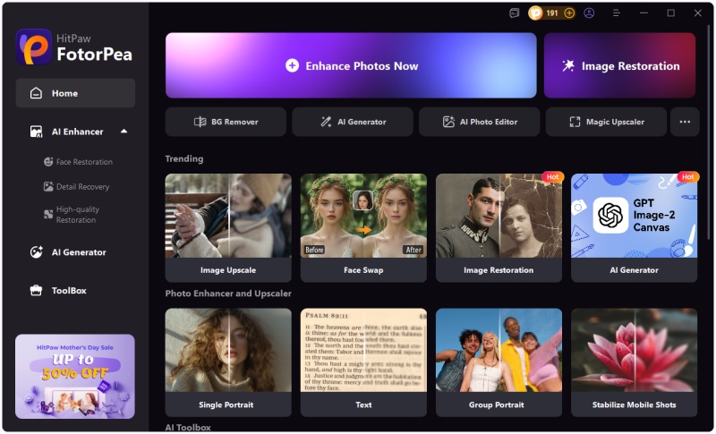 hitpaw fotorpea interface