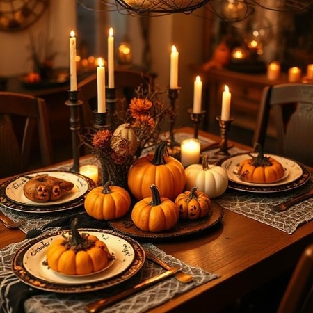 family dinner with halloween theme