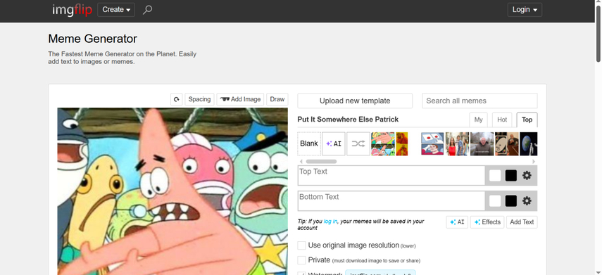 Interface of Imgflip Meme Generator showing text customization fields and a funny Halloween meme template.