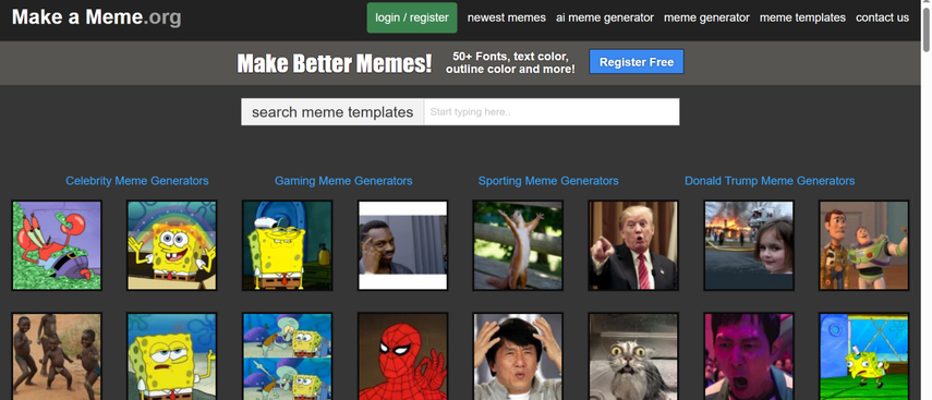 Simple dashboard of Make a Meme editor displaying custom caption input boxes.