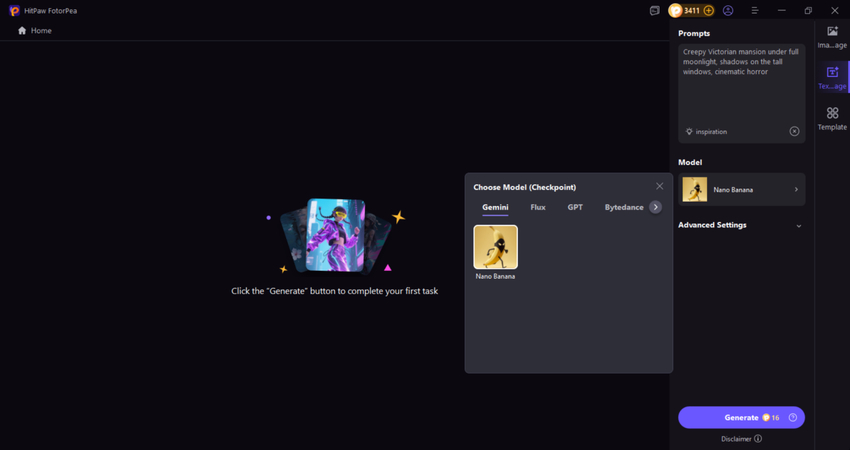 모델 선택 후 Generate 클릭