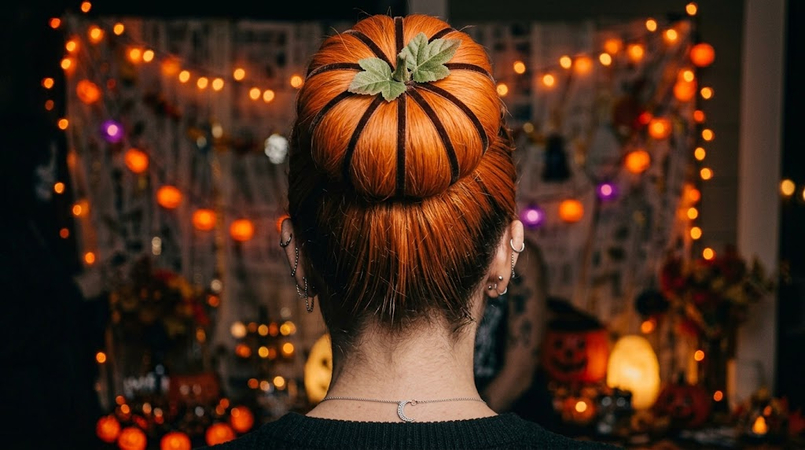 pumpkin bun updo hairstyle for halloween