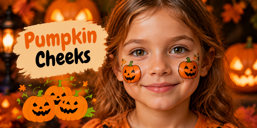 Cute pumpkin cheek face paint design