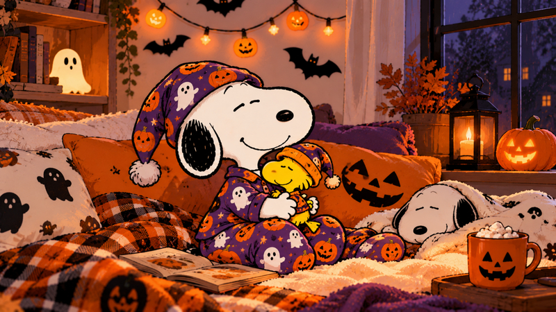 snoopy halloween pajamas with cozy autumn bedding