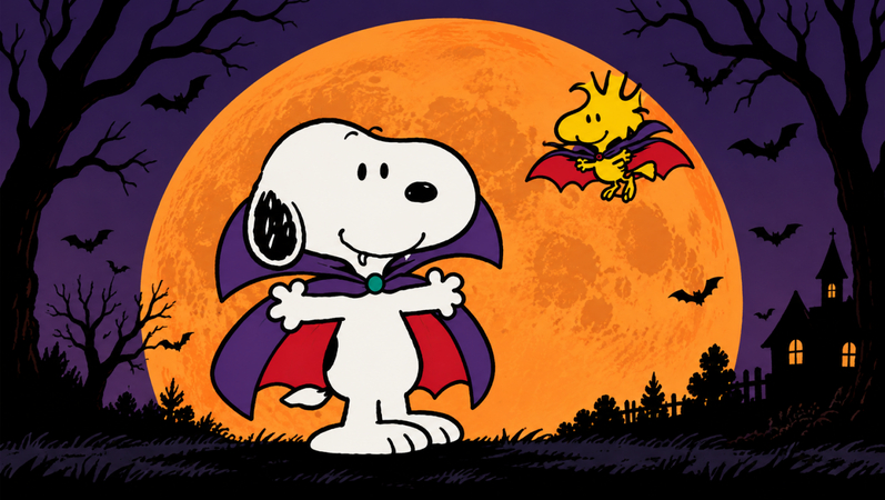 snoopy dressed as a little vampire