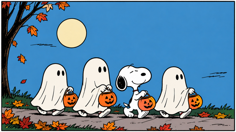 ghosts carrying halloween pumpkin buckets
