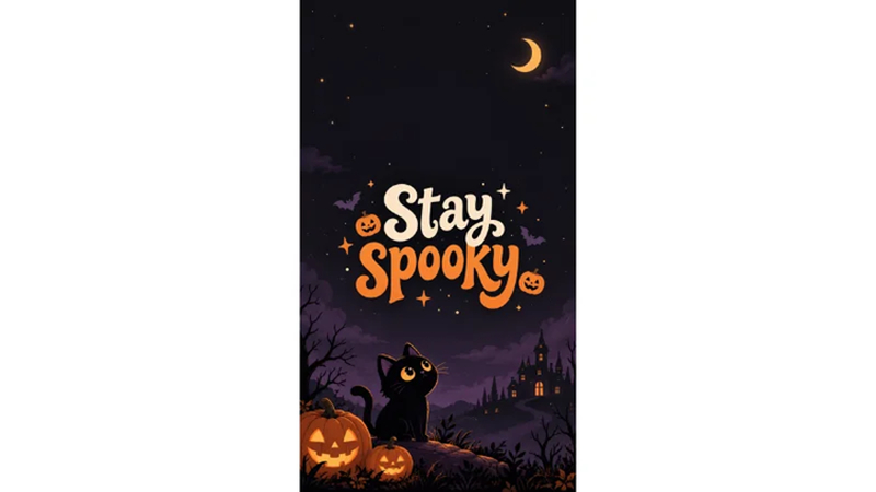작은 할로윈 장식으로 둘러싸인 'Stay Spooky' 문구