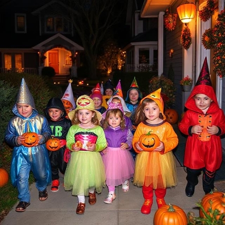kids on street trick or treat