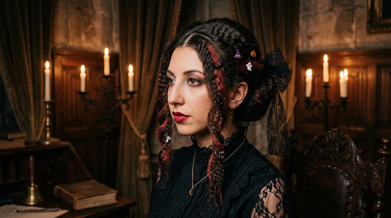 victorian vampire updo halloween hairstyle