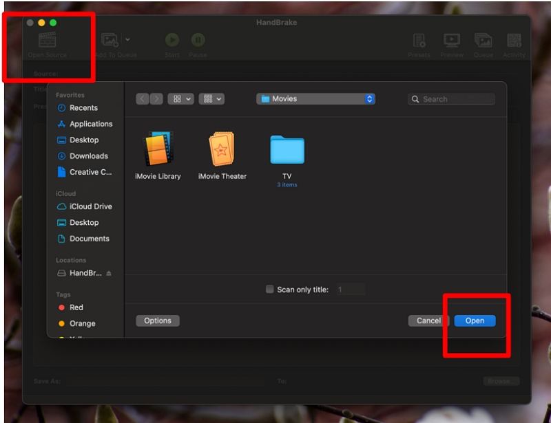 handbrake for mac open file
