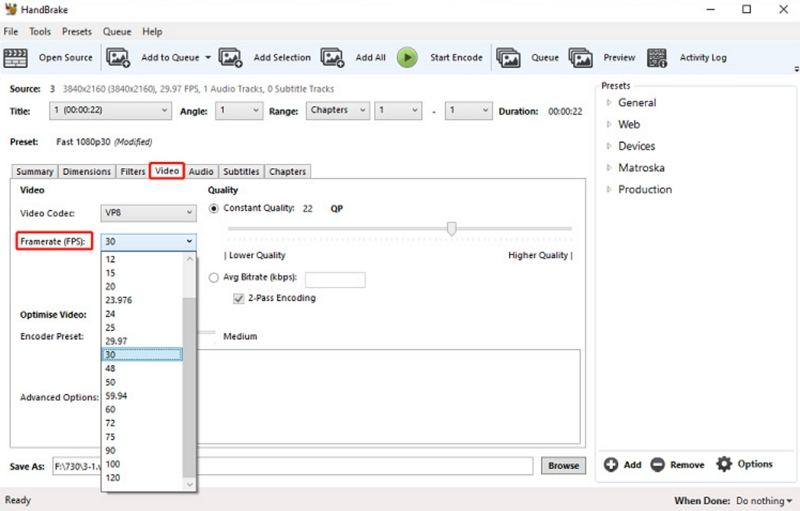 handbrake frame rate
