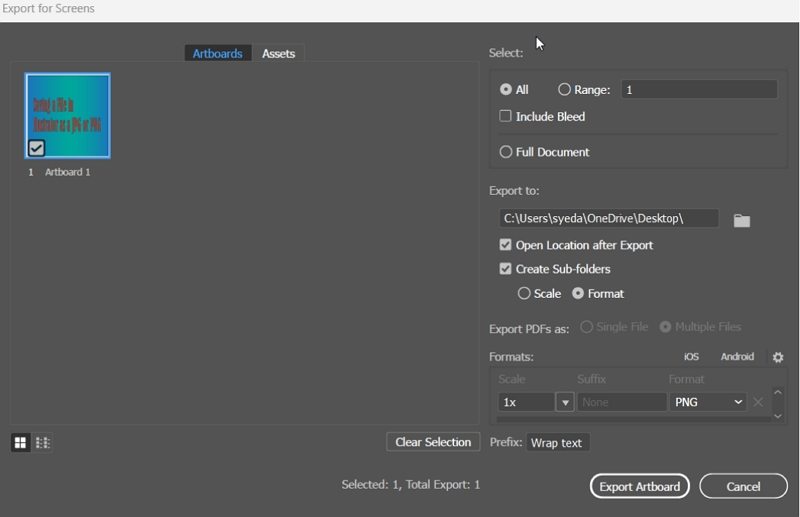 how to save an adobe illustrator file as a png