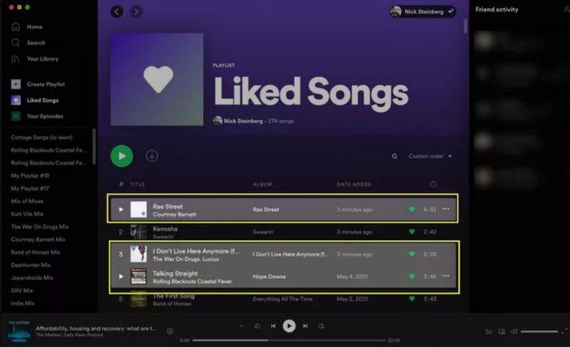 étape pour retirer les chansons likées spotify