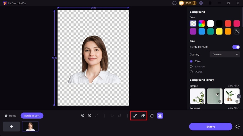 Edita y elimina áreas para foto pasaporte 2x2