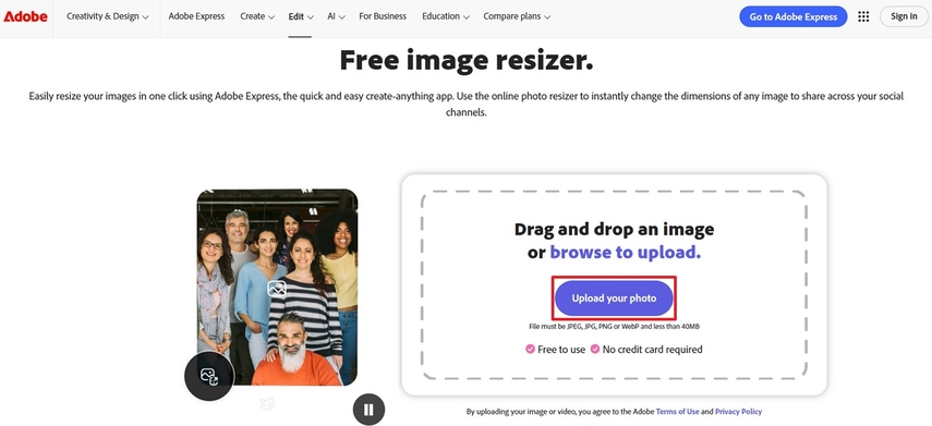 Subir foto en Adobe Express para 2x2