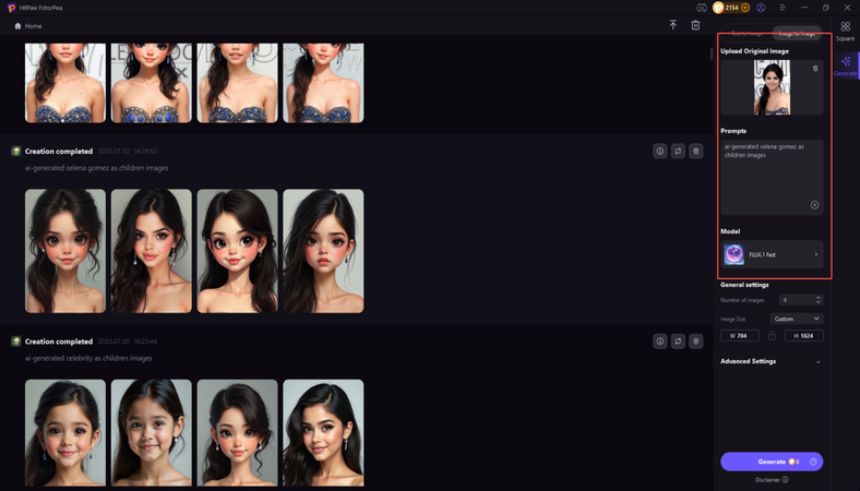 ai-generated celebrity as children images Artbreeder