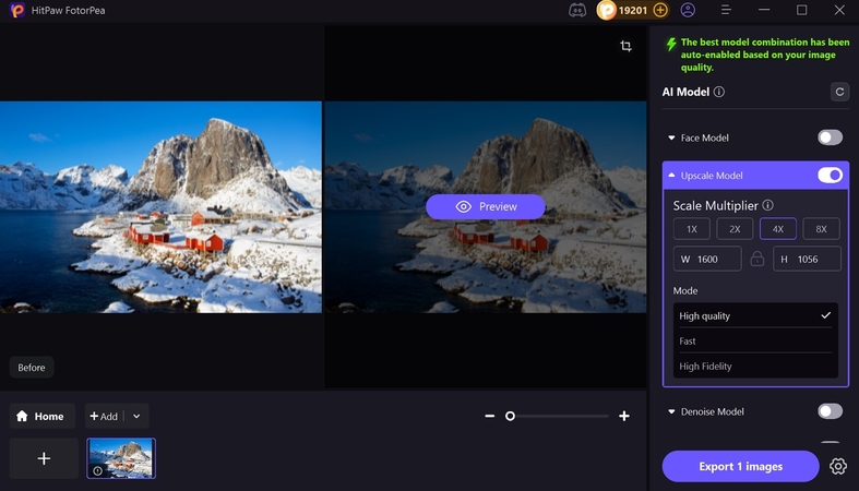 enhance image using ai upscale model