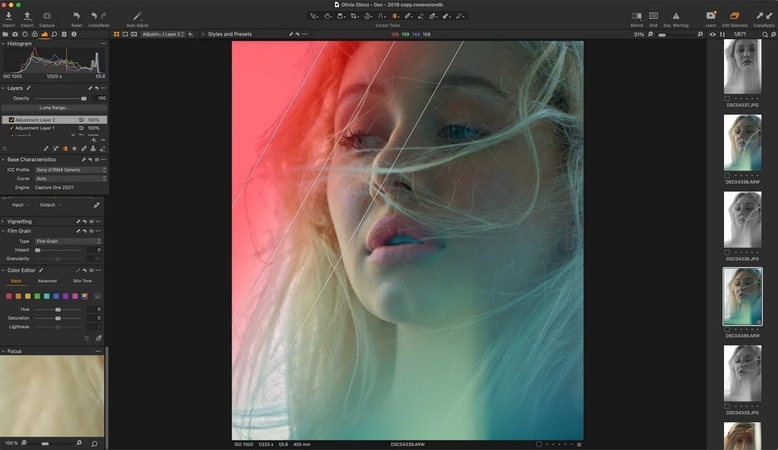 Fotobearbeitungsszene von Capture One