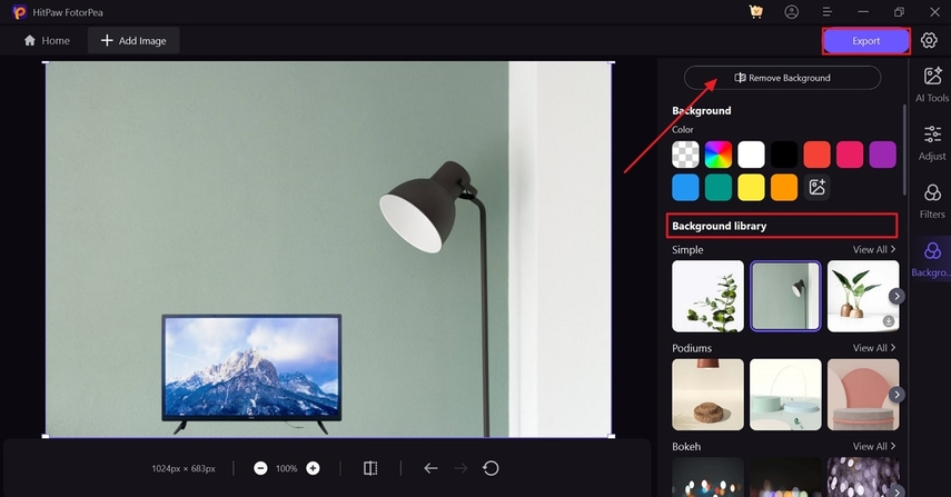 adjust background and export fotorpea
