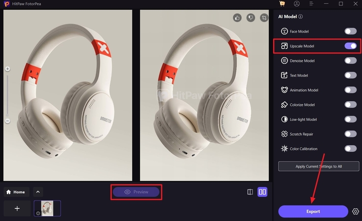 upscale and export headphones photoshoot
