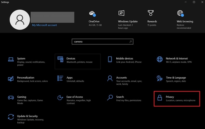 open privacy settings windows