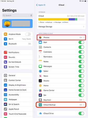 enable photos backup icloud