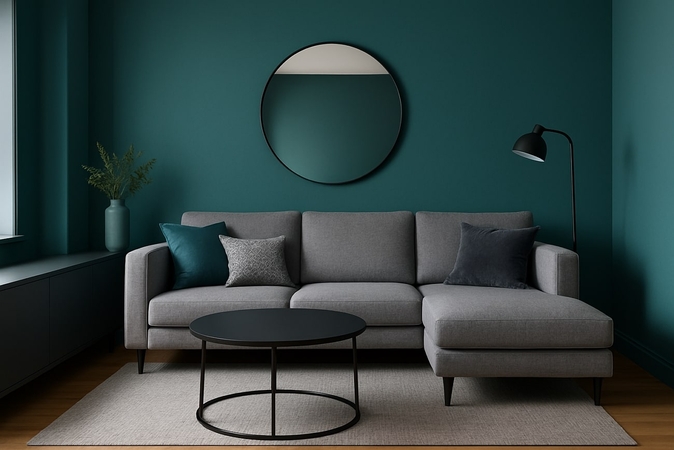 grey and teal room combo