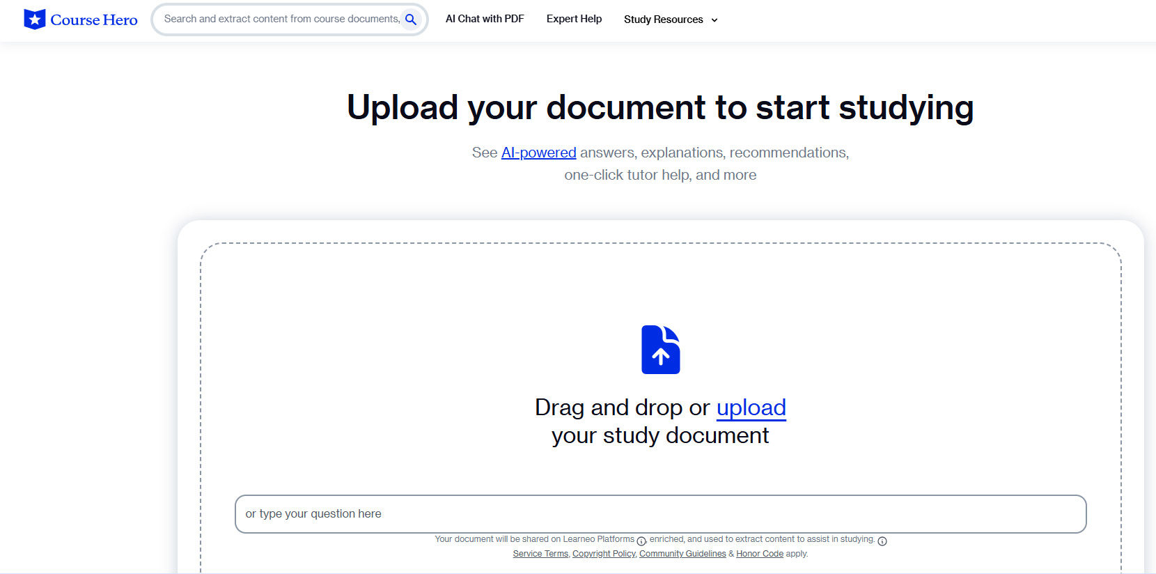 upload study document to course hero