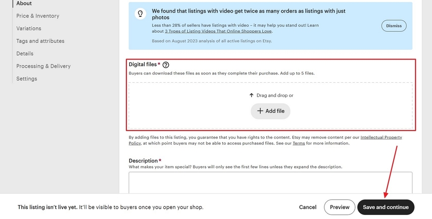 subir archivos digitales etsy